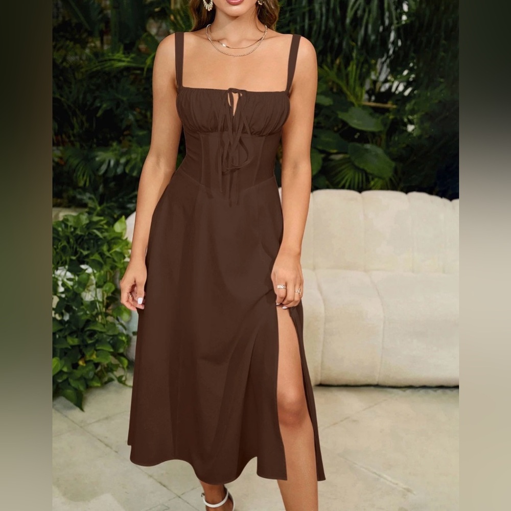 Chocolate Brown Corset Dress Midi Dress